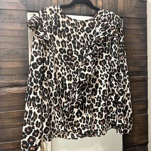 Lane Bryant Leopard Print Blouse Plus Sz 18 Ruffle Detail Long Sleeve Top Shir